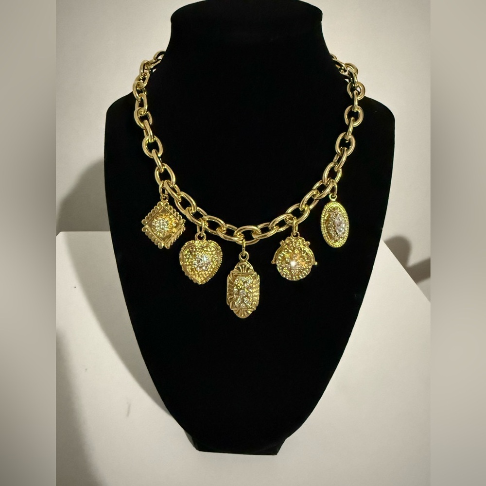Ben-Amun 24kt gold  Charm Necklace with CZ Accents New